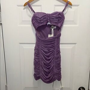 Chic Lavender Ruched Mini Dress